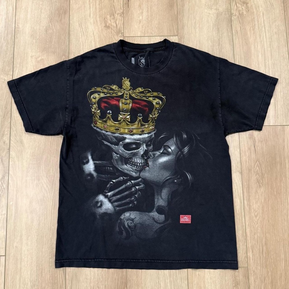 Ogabel Collection black cotton t-shirt with skull wearing a crown size L